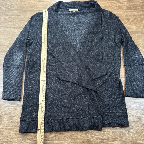 Mesh & Lace Women's Open Front Cardigan L Gray Draped Knit Stretch Minimalist - Picture 8 of 10